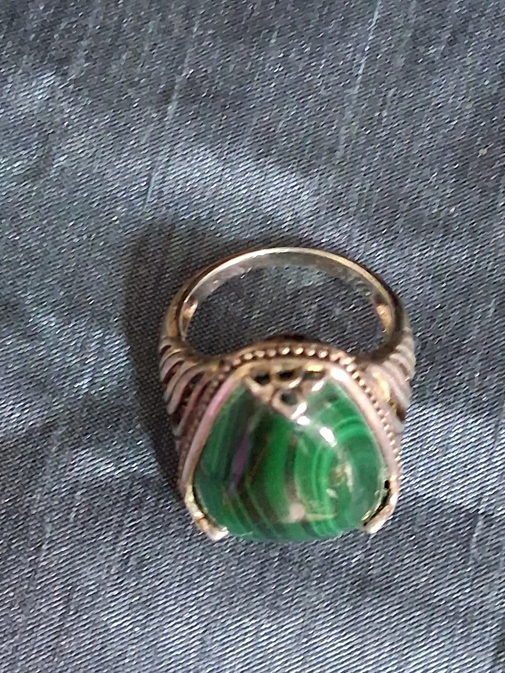 Vintage Navajo Sterling Silver Malachite Statement Ring Size 8 Boho Southwest
